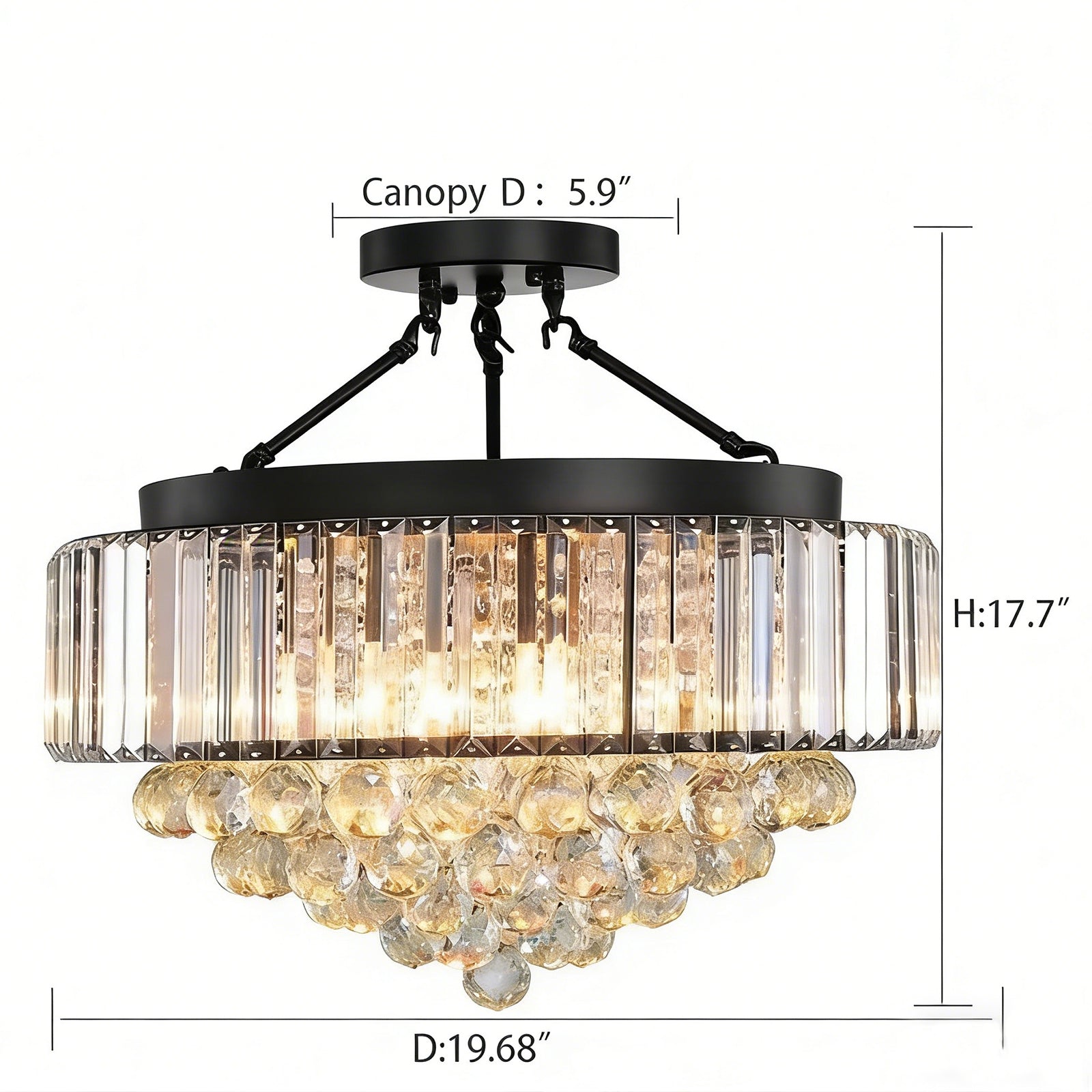 Black K9 crystal chandelier with farmhouse industrial style