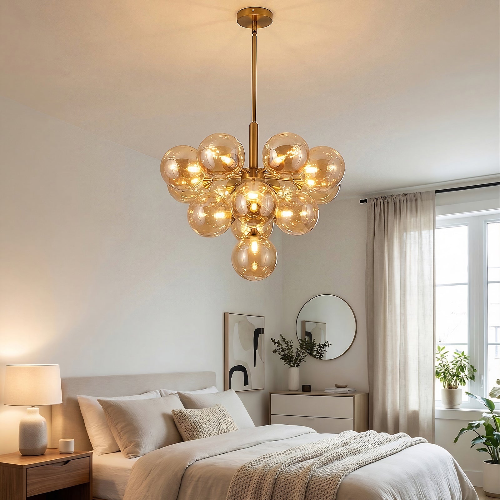 Luxury gold chandelier in elegant bedroom