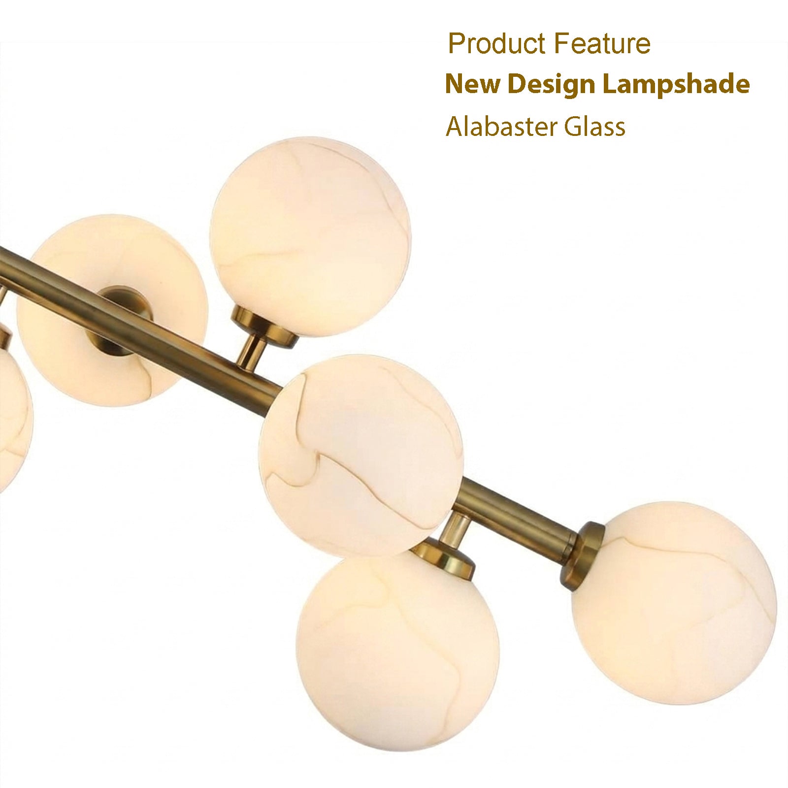 55in Gold Imitation Alabaster Glass Linear Kitchen Island Chandelier