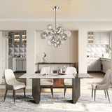 Modern glass bubble chandelier over dining table