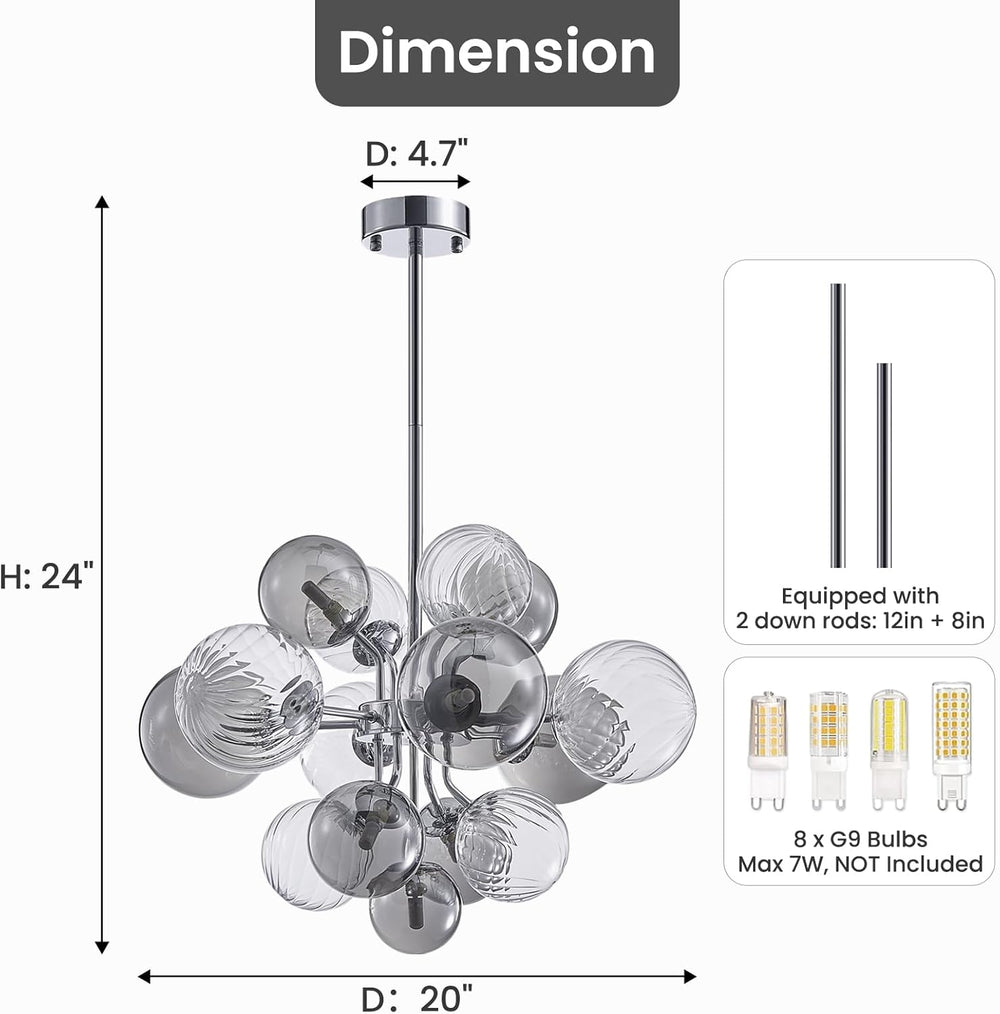 Glass bubble chandelier size & specs