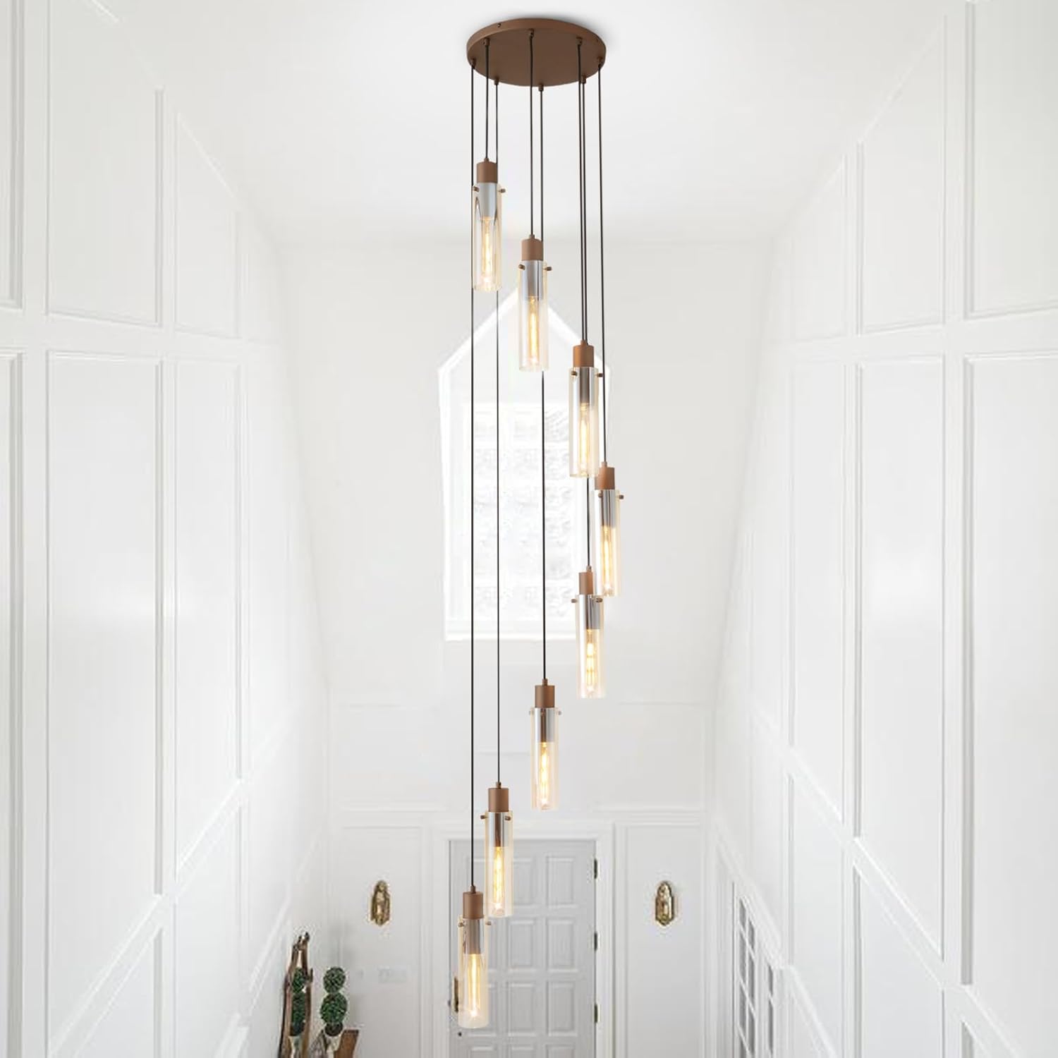 High ceiling glass tube pendant chandelier