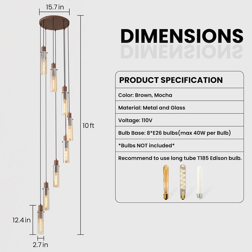 Glass tube pendant light size & specs