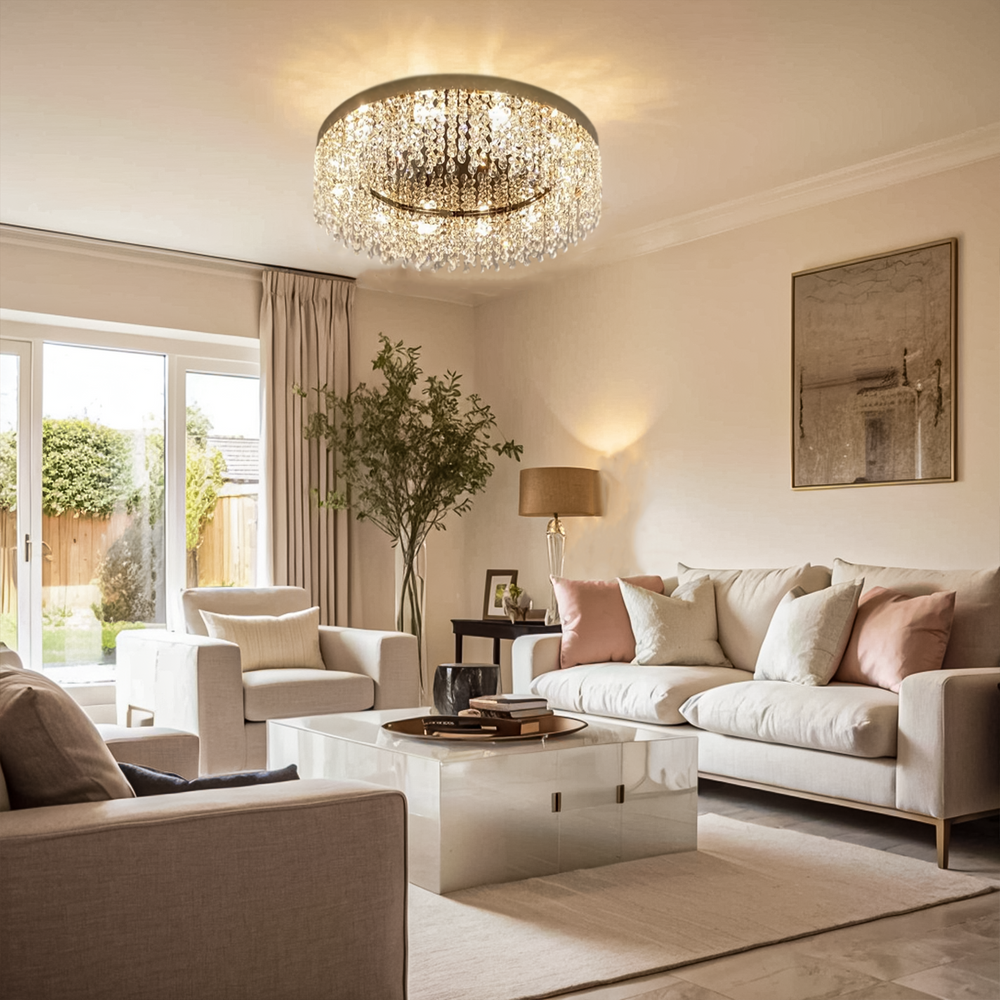 Modern Gold Crystal Ceiling Light for Living Room