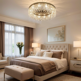 Modern Gold Round Crystal Flush Mount Ceiling Light for Bedroom