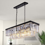 Modern Rectangular Crystal Chandelier | Black Linear Pendant Light for Dining Room & Kitchen Island