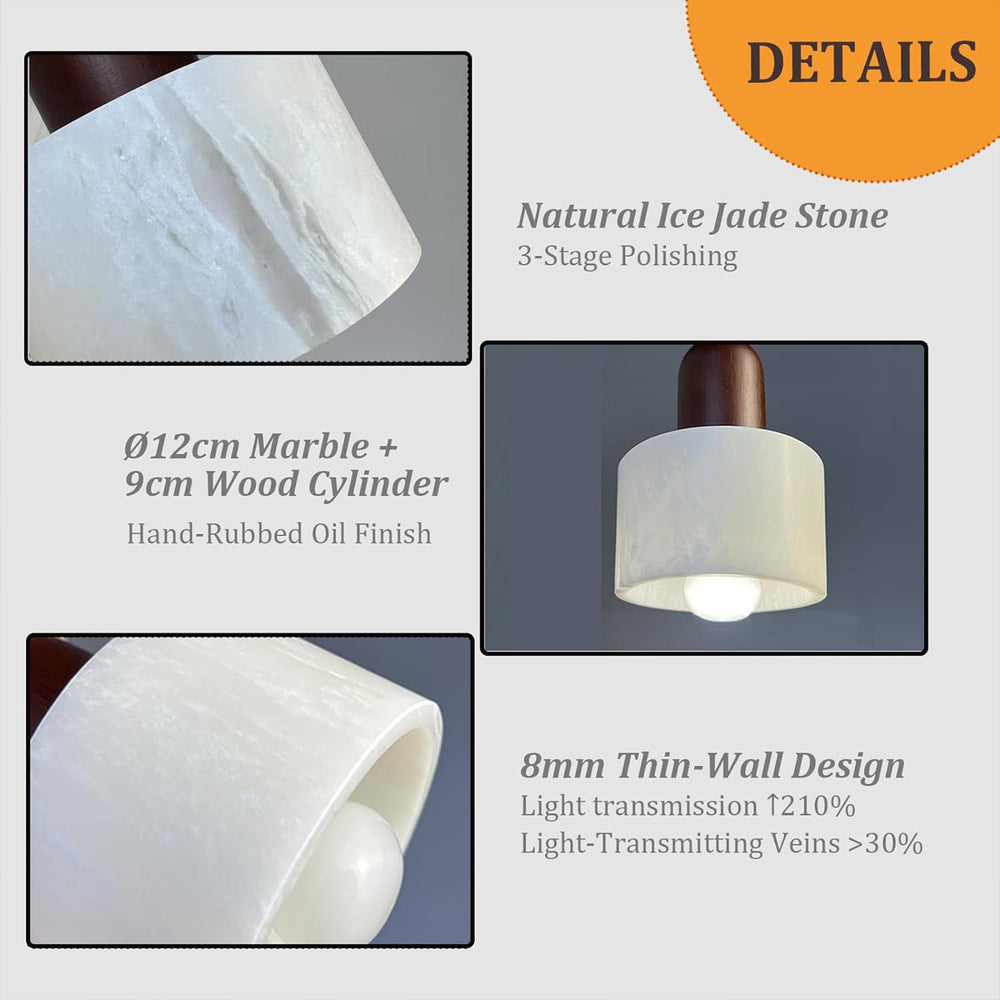 Natural ice jade stone pendant light details: 3-stage polish, 8mm thin wall.