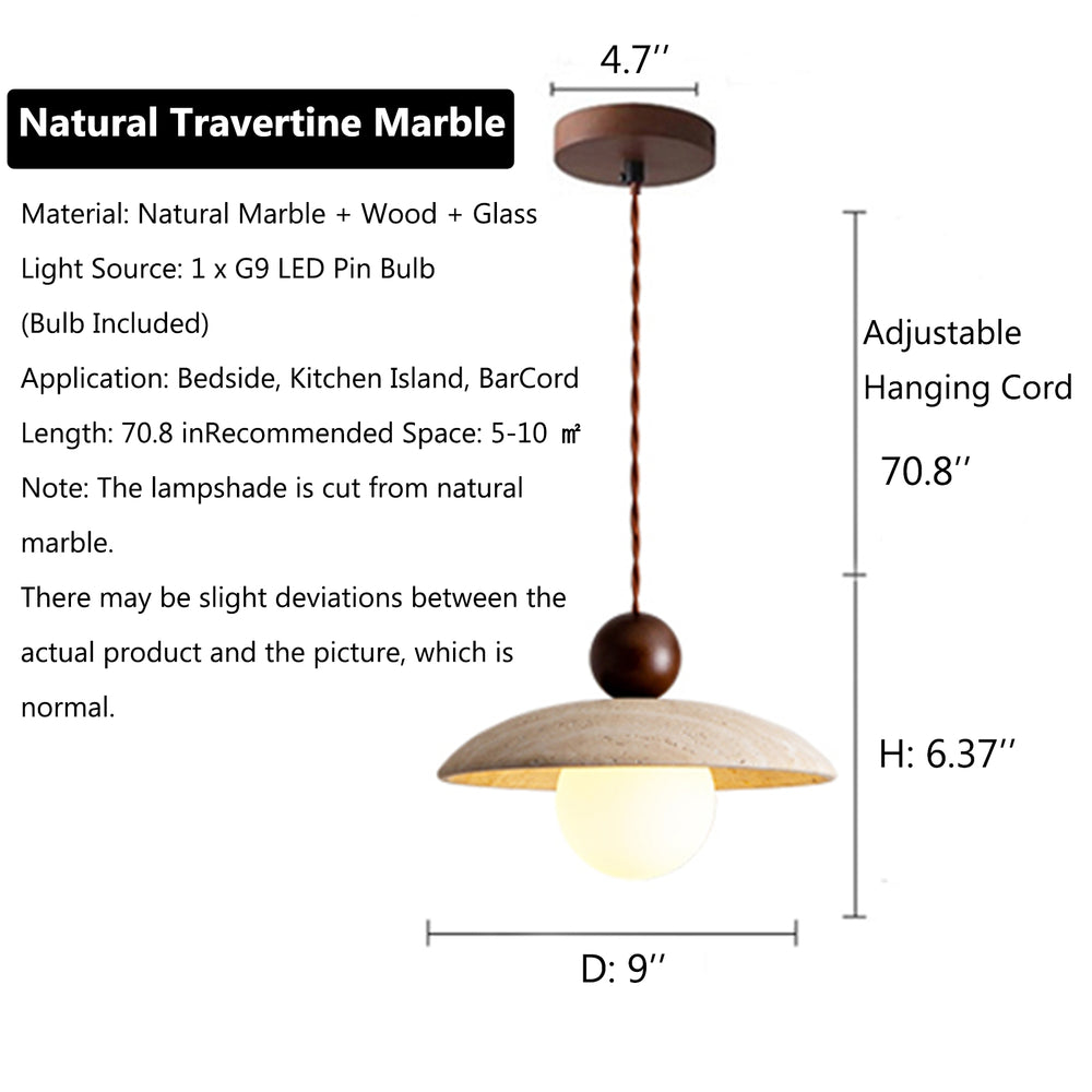 Product specifications of travertine pendant light with bulb