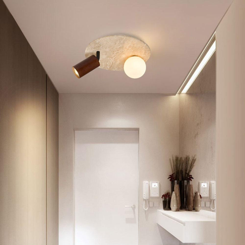 Travertine ceiling light in Japandi hallway