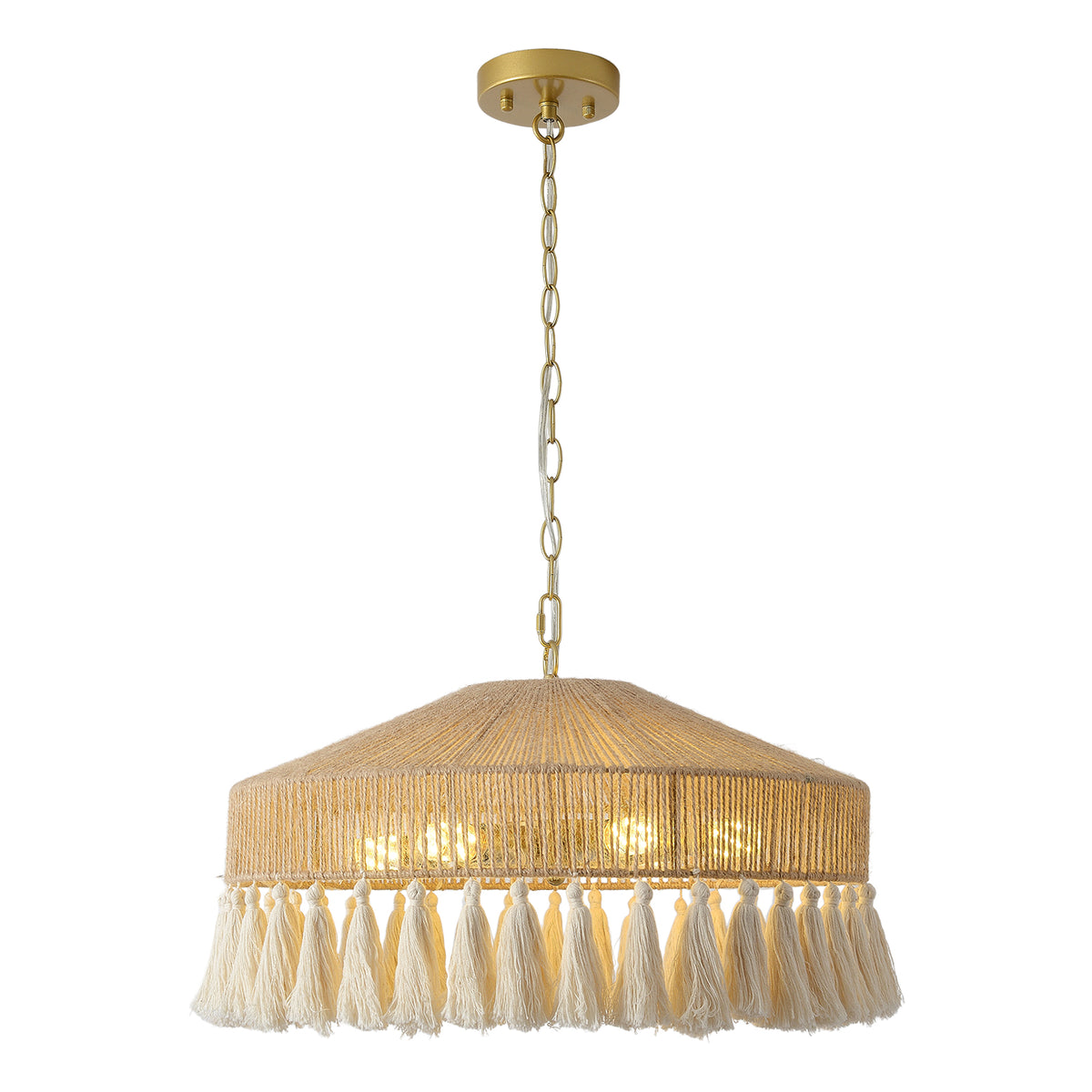 Rattan Pendant Light 19.5in 6 Lights Boho Large Chandelier Wabi-Sabi Pendant Light with Fringe Tassle Chandelier Lighting Fixtures