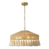 Rattan Pendant Light 19.5in 6 Lights Boho Large Chandelier Wabi-Sabi Pendant Light with Fringe Tassle Chandelier Lighting Fixtures