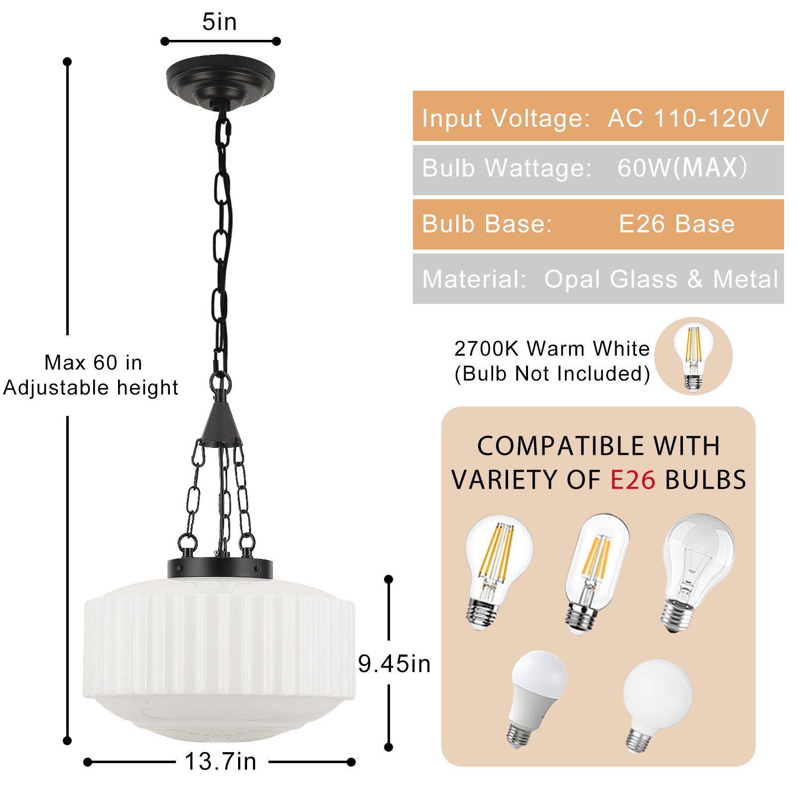 Black glass chandelier size & specs