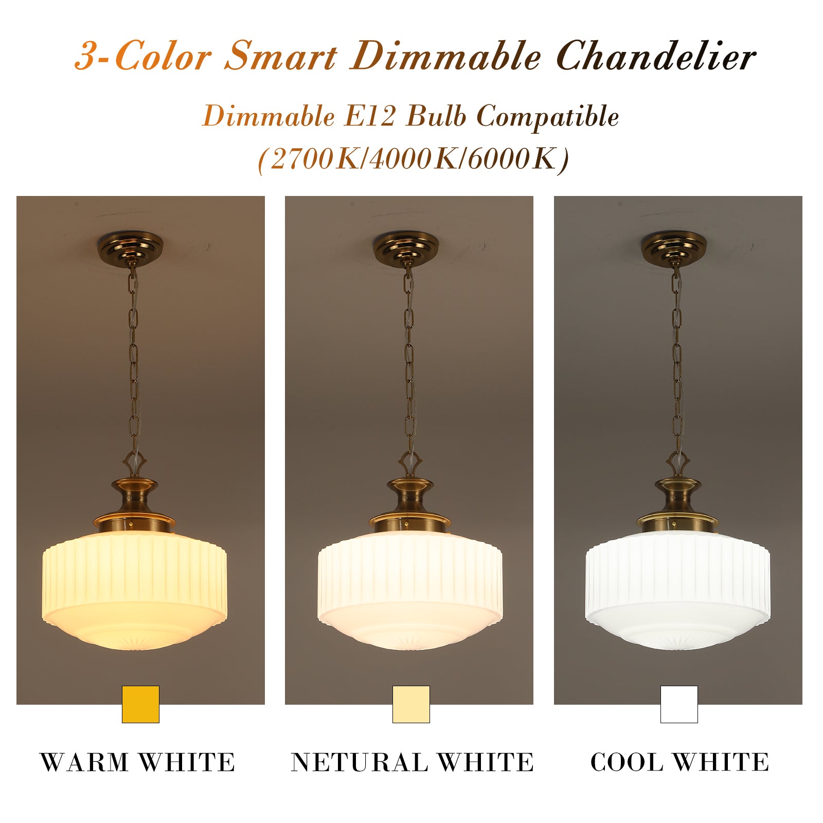3-color dimmable vintage schoolhouse chandelier