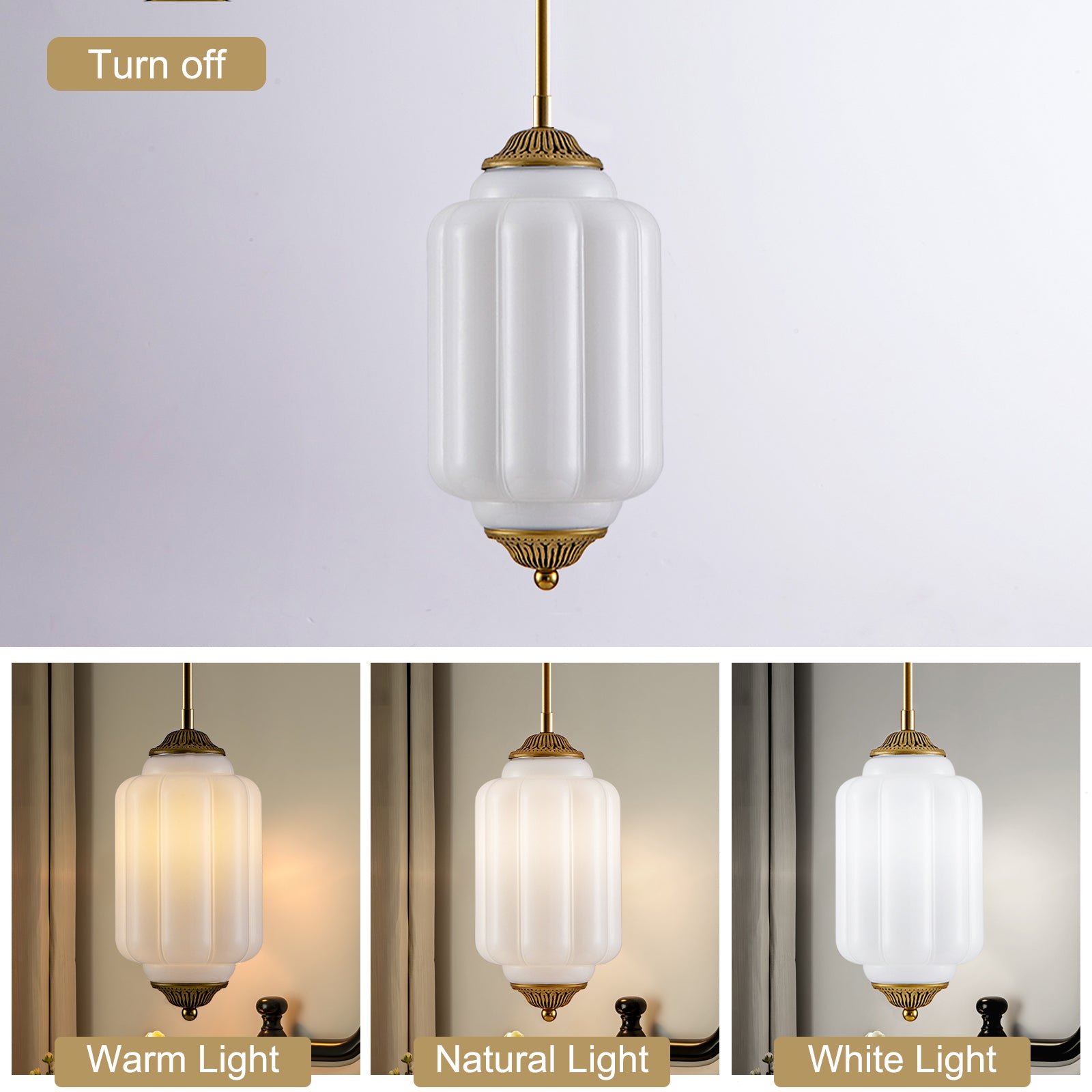 Vintage ribbed frosted glass pendant light 3 color warm natural cool lighting display