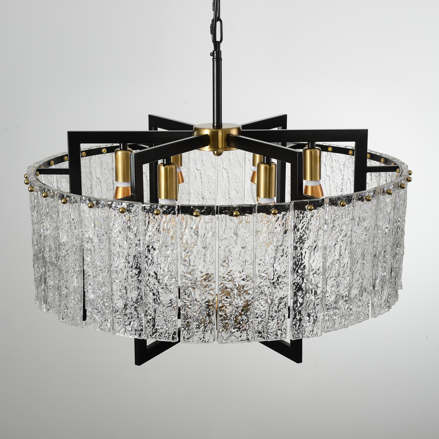 Farmhouse Water Ripple Glass Chandelier | Black 23.6" 6-Light